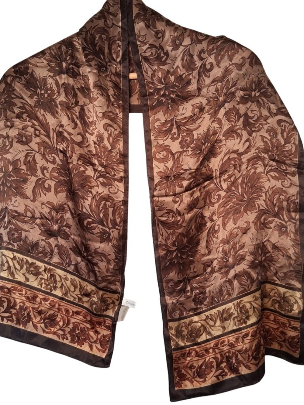 Vintage 1990s Casual Corner Silk Scarf Brown Floral Japan Fancy Rectangle